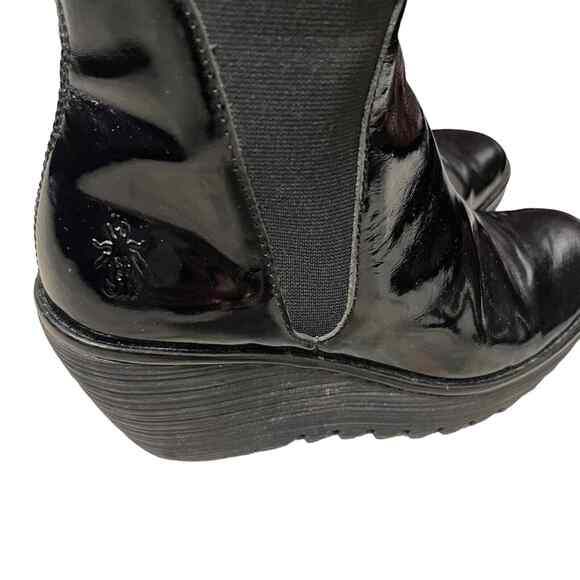 Fly London Yoss Patent Leather Platform Ankle Boot Black Size 37- 6.5/7 - Picture 6 of 10